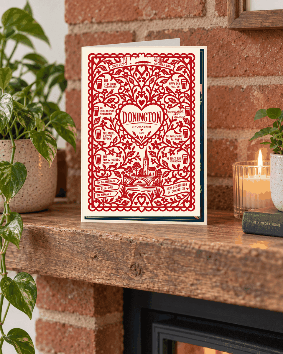 Folk Cut new home card example for Donington